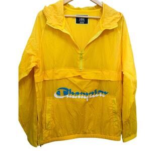Champion Windbreaker Jacket Yellow Pullover Hooded Y2K Size Large